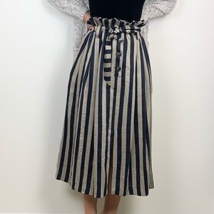 Massimo Dutti Linen Belted Paperbag High Waist Midi Skirt